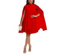 SXQCKJ Damen-Minikleid Mit Stehkragen, Umhangärmeln Und Fließendem Plissee-Partykleid In Oversize-Passform(Red,M)
