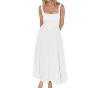 SXQCKJ Sexy Ballkleid mit Quadratischem Ausschnitt für Damen, Lässiges Ärmelloses Tank-Kleid für Den Sommer(White,S)