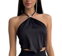 SXQCKJ Women's Satin Sexy Backless Cami Crop Top, basic Sleeveless Slim tank top(S)