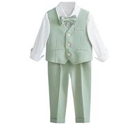 SXSHUN 4er-Pack Jungen Anzüge Kinder Einfarbiger England Gentleman Smokings Fliege+Hemd+Weste Sakkos+Hose Hochzeit Blumenmädchen Anzüge Frühling/Herbst