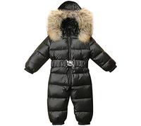 SXSHUN Baby/Säugling Jungen Mädchen Cool Daunen Schneeanzug Winter Overall Verdickt Spielanzug Schneeoverall Stepp-Strampler Einteiler Outfit mit Fellkapuze, Schwarz, 98