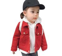 SXSHUN Kinder Jeansjacke Mädchen Jeans Jacke Einfarbige Cowboyjacke Denim Jacket Outdoor Mantel Übergangsjacke für Frühling Herbst, Rot, 134-140