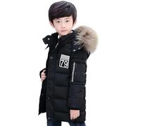 SXSHUN Kinder Jungen Winterjacke mit Fellkapuze Warmer Wintermantel Kapuzenparka Verdickte Kälteschutz Kapuzenjacke, Schwarz, 116