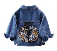 SXSHUN Mädchen Jeansjacke Kinder Jeans Jacke Denim Jacket Chinesischer Stil Einzigartige Kinderjacke Outdoor Cowboy Mantel, Blau A, 122-128