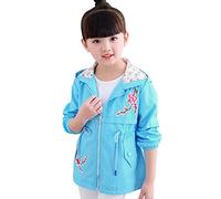 SXSHUN Mädchen Windjacke Kinder Frühling Herbst Übergangsjacke Süßem mit Pattern Outdoorjacke Warm Winddicht Atmungsaktiv Hood Jacke Süß Cartoon, Blau, 11 Jahre(Größenetikett:146)