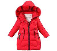 SXSHUN Mädchen Winterjacke Kinder Daunenmantel Warm Wintermantel mit Kapuze Pelzkragen Parka Kapuzenmäntel Kälteschutz Baumwolljacke, Rot, 134-140, SXL28SHUN40R14