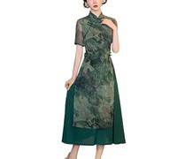 SXTYYH Ao Dai Vietnam-Damenkleid Traditionell Chinesische Kleider Sommer Qipao Retro Cheongsam-Kleid Hanfu Kleid Damen(GrüN,4XL)