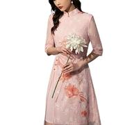 SXTYYH Ao Dai Vietnamesisches Kleid Chinesisch Traditionelles Hanfu Kleid Damen Chiffon Stickerei Qipao Sommer Cheongsam-Kleid(Pink,XXL)