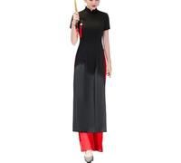 SXTYYH Ao Dai Vietnamesisches Kleid for Frauen Cheongsam Elegant Qipao Chinesisch Traditionelles Kleid Sommer Hanfu for Die Tägliche Garderobe(Schwarz,S)
