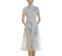 SXTYYH Ao Dai Vietnamesisches Kleid for Frauen Cheongsam-Kleid Chiffon Chinesische Kleider Elegant Schlank Qipao Hanfu Kleid Damen(Weiß,L)