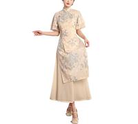 SXTYYH Ao Dai Vietnamesisches Kleid Tee-Kleid Sommer Chinesisches Kostüm Traditionelles Kleid Cheongsam for Frauen Hanfu Kleid Damen Mode Qipao(XXL)