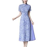 SXTYYH Hanfu Kleid Damen Modifiziertes Lässiges Alltags- Ao Dai Vietnamesisches Kleid, Elegantes Langes Cheongsam Chinesische Vietnam-Damenkleid(L)