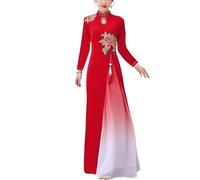 SXTYYH Traditionell Ao Dai Vietnam-Damenkleid Lang Chinesische Kleider for Frauen Sommer Cheongsam Kleid Stickerei Qipao(5XL,Rot)