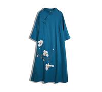 SXTYYH Traditionell Ao Dai Vietnam-Damenkleid Lang Chinesische Kleider for Frauen Sommer Cheongsam Kleid Stickerei Qipao(4XL,Blau)
