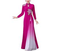 SXTYYH Traditionell Ao Dai Vietnam-Damenkleid Lang Chinesische Kleider for Frauen Sommer Cheongsam Kleid Stickerei Qipao(5XL,Rosy)