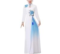 SXTYYH Traditionell Ao Dai Vietnam-Damenkleid Lang Chinesische Kleider for Frauen Sommer Cheongsam Kleid Stickerei Qipao(XL,Weiß)