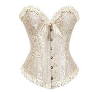 Sxybox Damen Korsett Bauchweg Vollbrust Corsage Top Gothic Burlesque Schnüren Bustier,Beige,S
