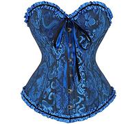 Sxybox Damen Korsett Bauchweg Vollbrust Corsage Top Gothic Burlesque Schnüren Bustier,Blau,S