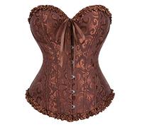Sxybox Damen Korsett Bauchweg Vollbrust Corsage Top Gothic Burlesque Schnüren Bustier,Braun,S