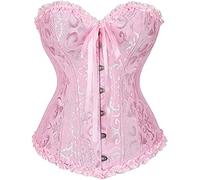 Sxybox Damen Korsett Bauchweg Vollbrust Corsage Top Gothic Burlesque Schnüren Bustier,Rosa,S