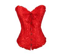 Sxybox Damen Korsett Bauchweg Vollbrust Corsage Top Gothic Burlesque Schnüren Bustier,Rot,M