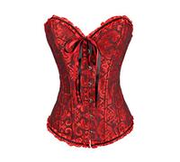 Sxybox Damen Korsett Bauchweg Vollbrust Corsage Top Gothic Burlesque Schnüren Bustier,Rot-Schwarz,2XL