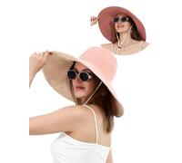 sy soul young Damen Baumwolle BucketHut reversibler Sonnenhut mit Ultrabreitkrempe Faltbarer Strandhut Sommerhut Fischerhut UPF 50+(Rosa)