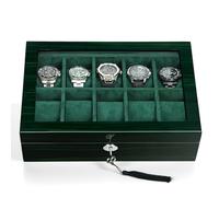 SYENS Uhrenbox für Herren, Aufbewahrungsbox für 10 Uhren, Smart Watch Display, grünes Holz mit weicher Wildlederinnenseite, großes Glasfenster