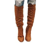 Syfinee Lange Wildlederstiefel für Damen, modische Winter-Overknee-Stiefel mit Blockabsatz, elastische Passform, hohe Winter-Stiefel für Damen und Mädchen, einfach anzuziehen