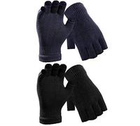 Syhood 2 Paare Halbfinger Handschuhe Unisex Warme Winter Fingerlose Handschuhe für Männer Frauen (Schwarz, Dunkelblau)