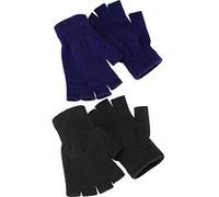 Syhood 2 Paare Halbfinger Handschuhe Unisex Warme Winter Fingerlose Handschuhe für Männer Frauen (Schwarz, Blau)