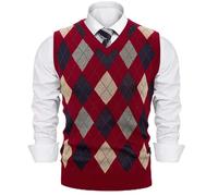 Sykooria Herren Strickpullover ohne Ärmel V Ausschnitt Pullunder Feinstrickweste weiches Stricktop für Arbeit Freizeit oder Alltag, 4-Weinrot L