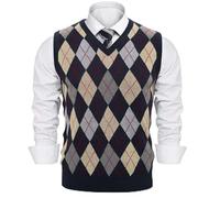 Sykooria Herren Strickweste Pullunder Ärmellos Argyle Muster V-Ausschnitt Baumwollmischung Business Weste Herbst Winter Gestrickt Slim Fit Pullover für Männer, 4-Blau L