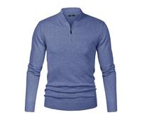 Sykooria Pullover Herren Stehkragen 1/4 Half Zip Arbeitspullover Baumwolle Rollkragenpullover Herbst Winter Langarm Sweater, A-Blau grau, 3XL