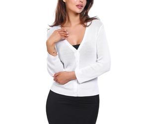 Sykooria Strickjacke Damen Sommer 3/4 Ärmel Cardigan Dünne Bolero Jäckchen Kurz Leichte Elegant Strickjacken Stricktop mit Knopfleiste, Weiß S