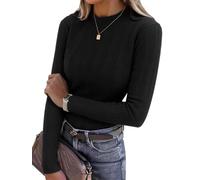Sykooria Wayleb Damen Leichter Pullover mit Stehkragen Langarm Strickpullover Feinstrick Gerippter Rollkragenpullover Elegant Strick Pulli Sweater Herbst Winter Damenpullover, Schwarz S