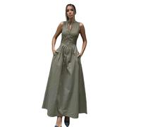 SYLDMKJ Damenkleider Women's Dresses O-Gar Ärmelloses Langkleid Frauen Mode Hohe Taille Reißverschluss Kleider Büro Büro Dame Pendelroben-Bohnengrün-L
