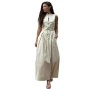 SYLDMKJ Damenkleider Women's Dresses O-Gar Ärmelloses Langkleid Frauen Mode Hohe Taille Reißverschluss Kleider Büro Büro Dame Pendelroben-Reis Weiß-L