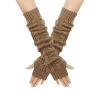 Symphonyw Lang Fingerlose Handschuhe Damen, Winter Stricken Armstulpen mit Daumenloch, Winterhandschuhe Pulswärmer Gestrickt Stulpen für Damen (Khaki)