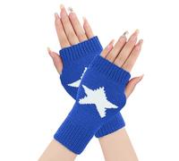 Symphonyw Stern Gedruckt Fingerlose Handschuhe, 1 Paar Y2K Halbfinger Handschuhe mit Daumenloch Winter Gestrickt Warme Handschuhe für Männer Frauen (´Blau)