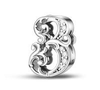Symretie 0 1 2 3 4 5 6 7 8 9 Nummer Charms 925 Sterling Silber für Damen passt Europäische Charm-Armbänder und Halskette