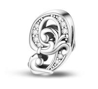 Symretie 0 1 2 3 4 5 6 7 8 9 Nummer Charms 925 Sterling Silber für Damen passt Europäische Charm-Armbänder und Halskette