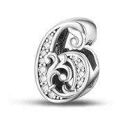Symretie 0 1 2 3 4 5 6 7 8 9 Nummer Charms 925 Sterling Silber für Damen passt Europäische Charm-Armbänder und Halskette