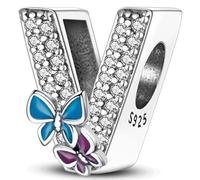 Symretie Buchstabe Charm Anhänger Damen Alphabet A-Z 925 Sterling Silber für Armband Charms Beads passend für Pandora Armband und Halskette, Kompatibel mit Europäischen Armbänder für Frauen Mädchen