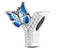 Symretie Buchstabe Charm Anhänger Damen Alphabet A-Z 925 Sterling Silber für Armband Charms Beads passend für Pandora Armband und Halskette, Kompatibel mit Europäischen Armbänder für Frauen Mädchen