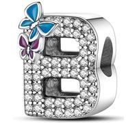 Symretie Buchstabe Charm Anhänger Damen Alphabet A-Z 925 Sterling Silber für Armband Charms Beads passend für Pandora Armband und Halskette, Kompatibel mit Europäischen Armbänder für Frauen Mädchen