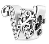 Symretie Buchstabe Charm Anhänger Damen Alphabet A-Z 925 Sterling Silber für Armband Charms Beads passend für Pandora Armband und Halskette, Kompatibel mit Europäischen Armbänder für Frauen Mädchen