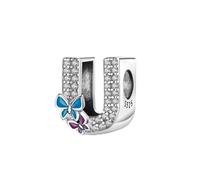 Symretie Buchstabe Charm Anhänger Damen Alphabet A-Z 925 Sterling Silber für Armband Charms Beads passend für Pandora Armband und Halskette, Kompatibel mit Europäischen Armbänder für Frauen Mädchen