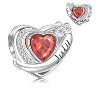 Symretie Charms Geburtsstein Juli Anhänger Charm aus 925er Sterlingsilber,Offen Gearbeiteter Herz Perlen Geburtstagsgeschenke für Frauen