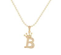 Symretie Damen Kette mit Buchstaben B 14K Gold Vergoldet Halskette mit Kronen Initialien Goldene Edelstahl Zirkonia Buchstabenkette